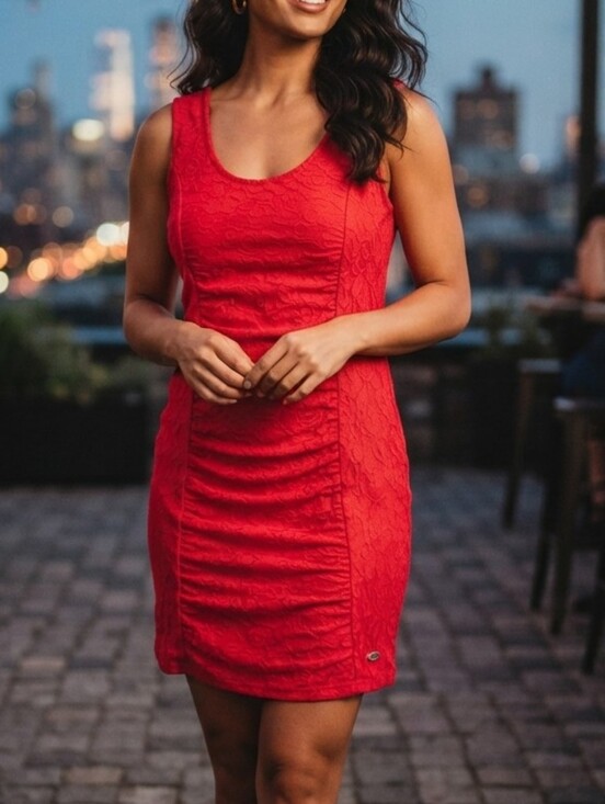 Guess Dresses & Skirts - GUESS Est. 1981 Vibrant Red Lace Ruched Bodycon Dress – Size XS